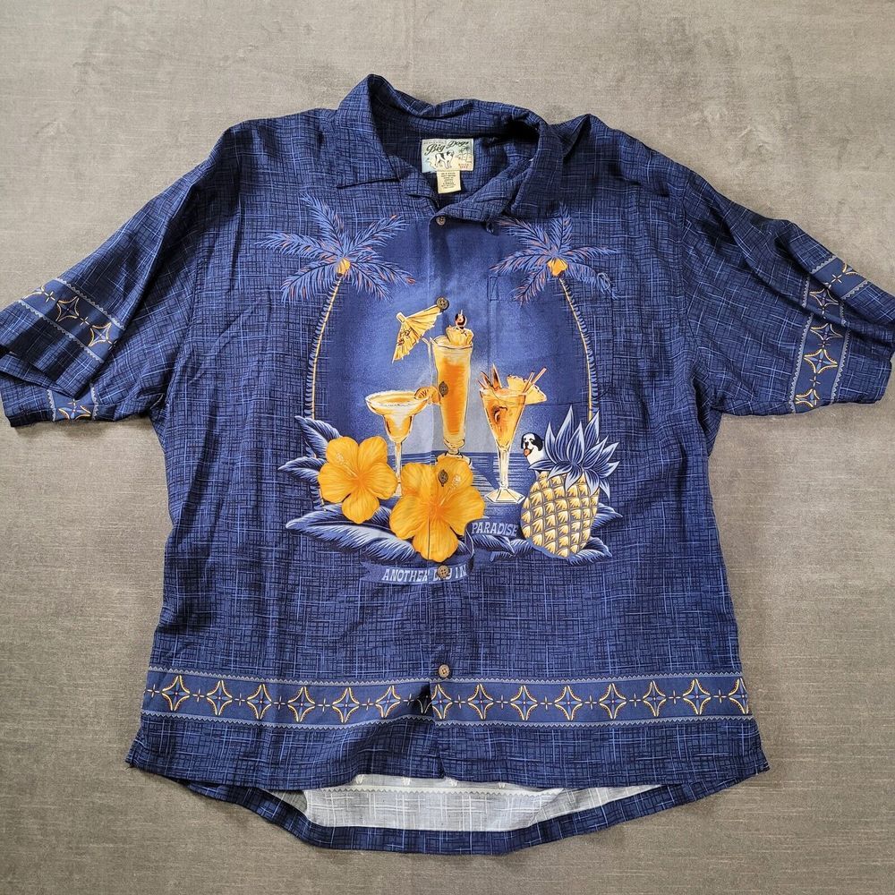 Big Dogs Hawaiian Cruise Shirt Graphic Paradise Blue‎ Mens Size Large